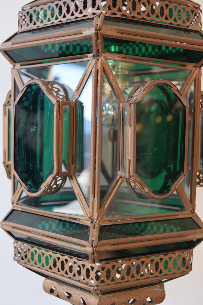 Vintage Moroccan Style Metal and Glass Pendant Light