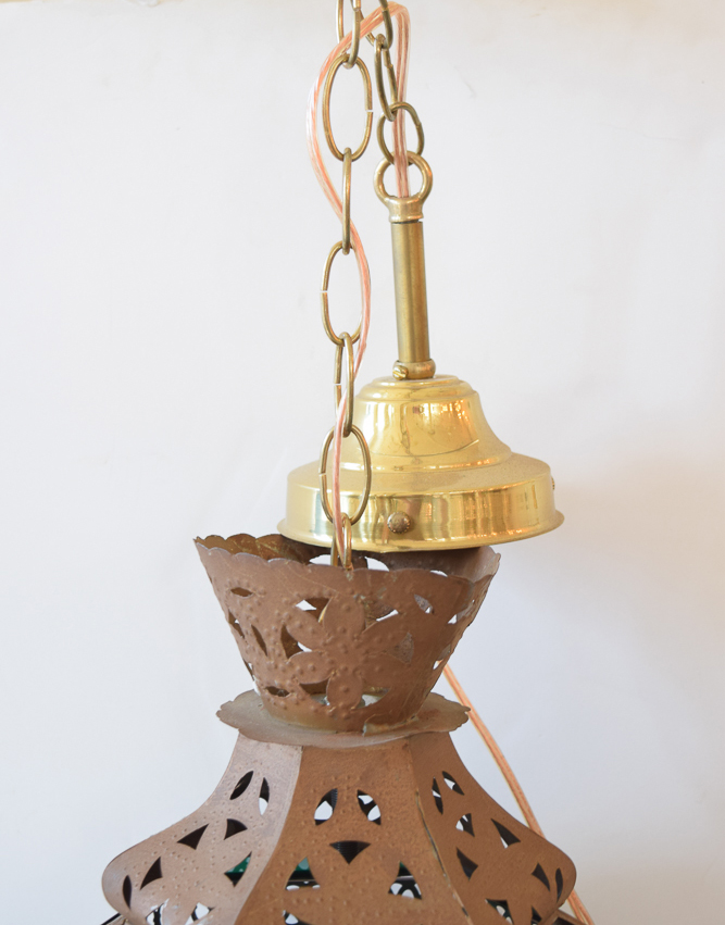 Vintage Moroccan Style Metal and Glass Pendant Light