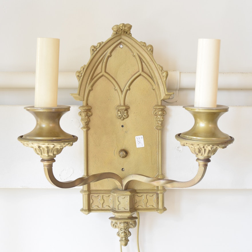 Antique Gothic Candelabra Wall Sconce