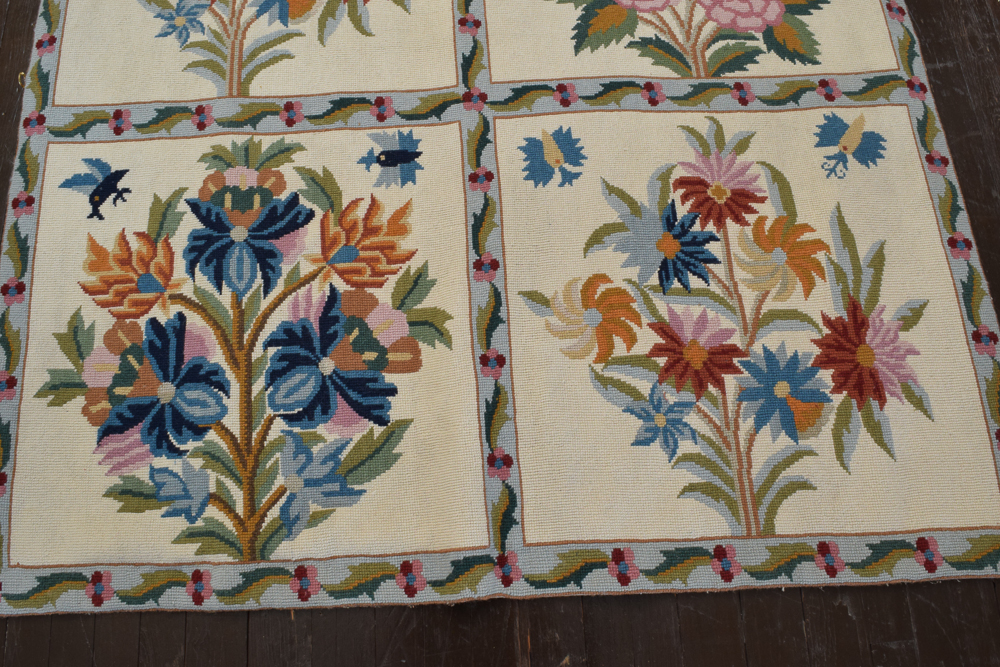 Needlepoint Floral Themed Wool Area Rug