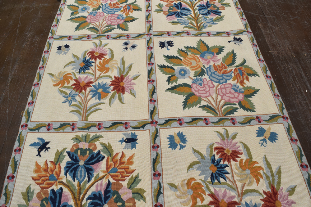 Needlepoint Floral Themed Wool Area Rug