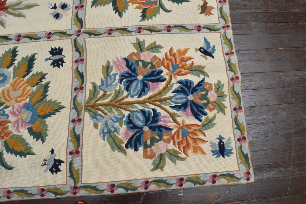 Needlepoint Floral Themed Wool Area Rug
