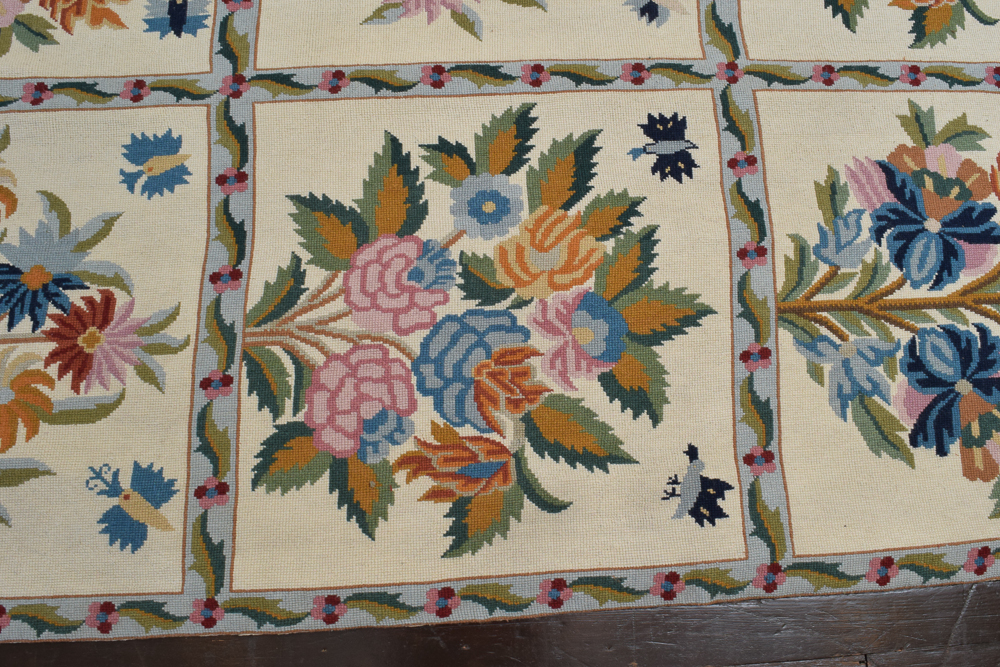 Needlepoint Floral Themed Wool Area Rug