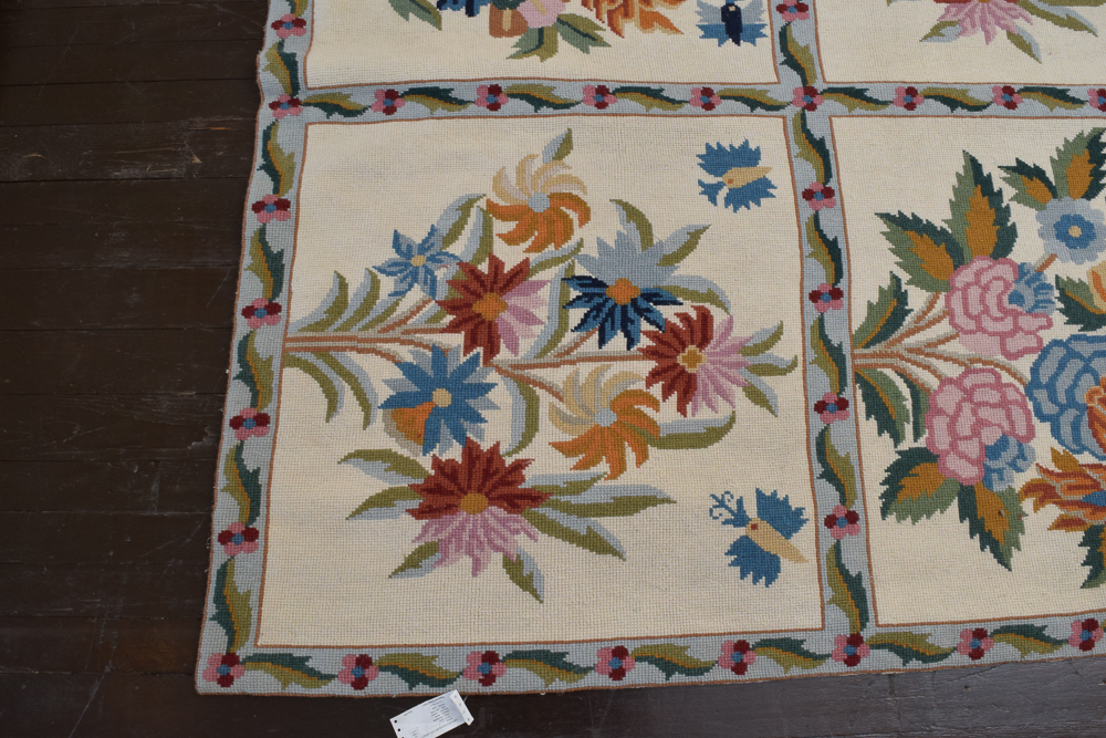 Needlepoint Floral Themed Wool Area Rug