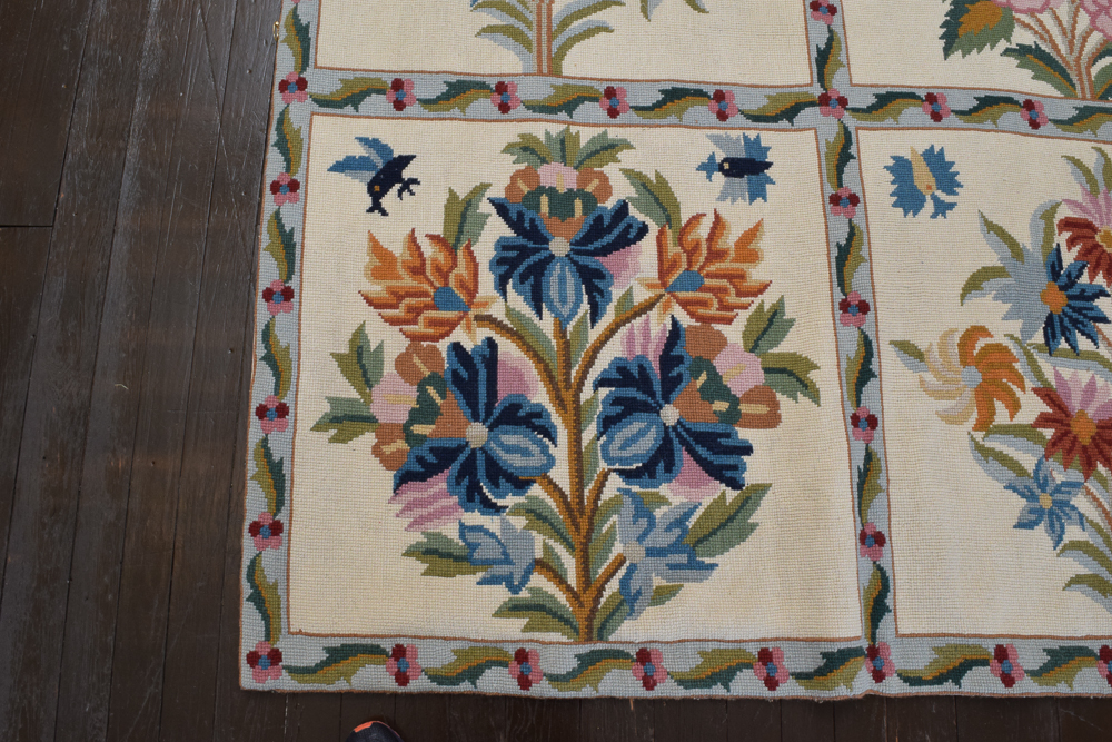 Needlepoint Floral Themed Wool Area Rug