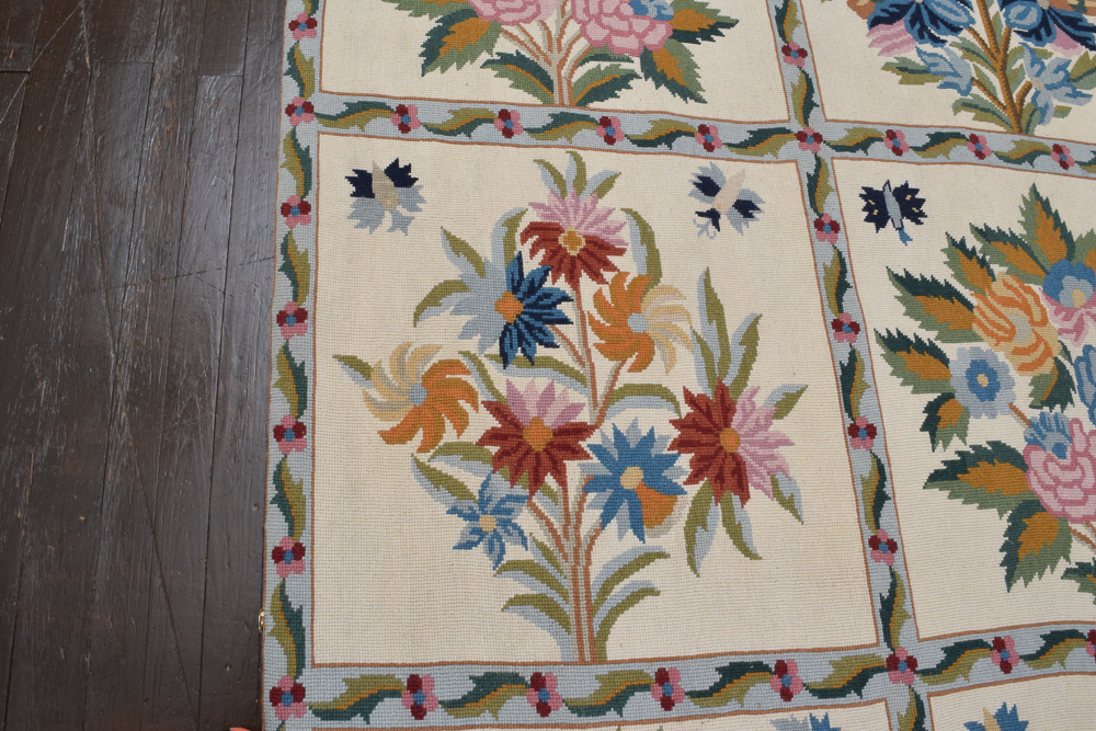 Needlepoint Floral Themed Wool Area Rug