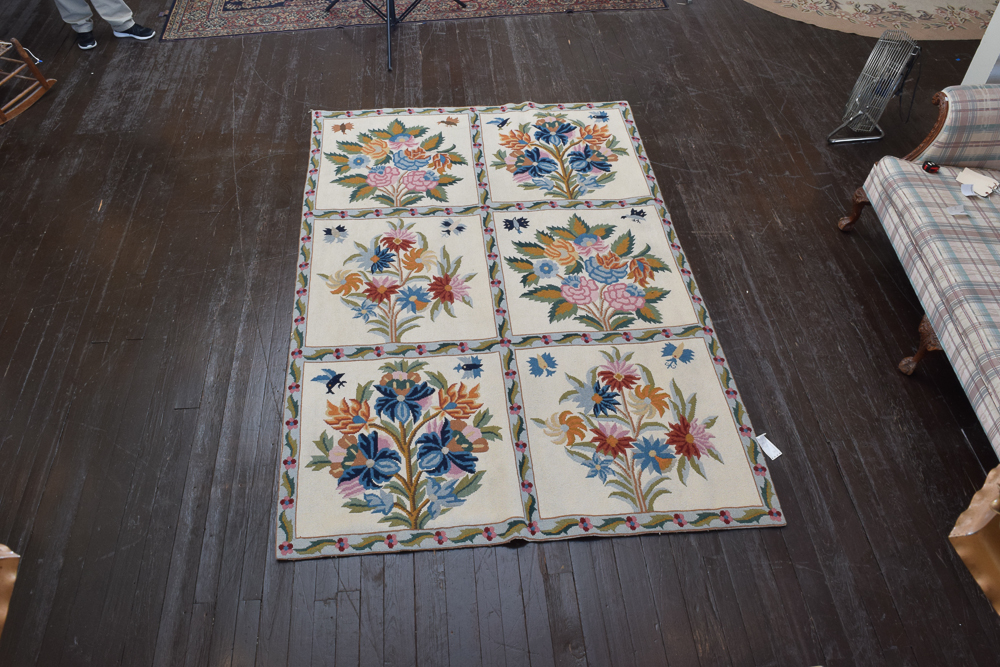 Needlepoint Floral Themed Wool Area Rug