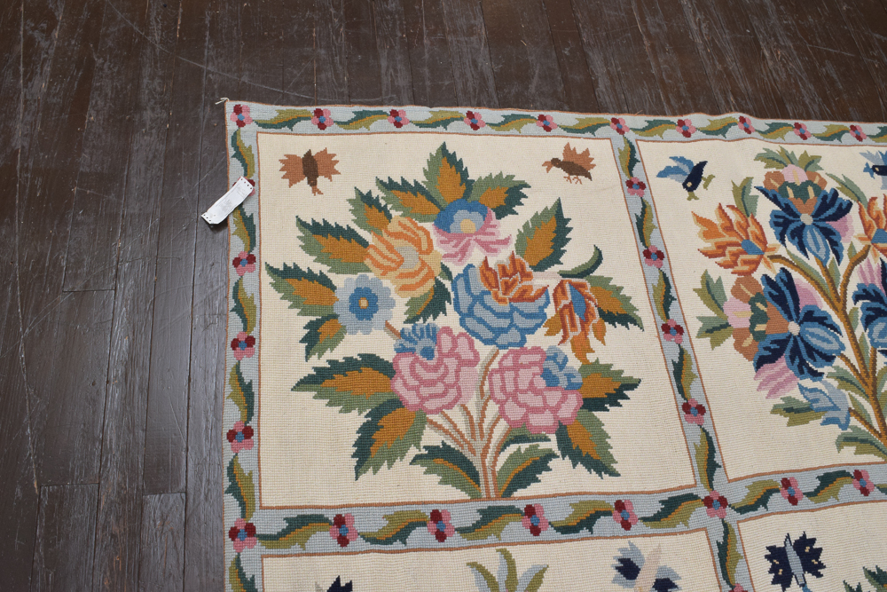 Needlepoint Floral Themed Wool Area Rug