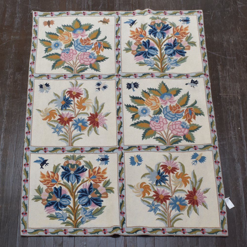 Needlepoint Floral Themed Wool Area Rug