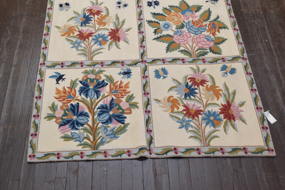 Needlepoint Floral Themed Wool Area Rug