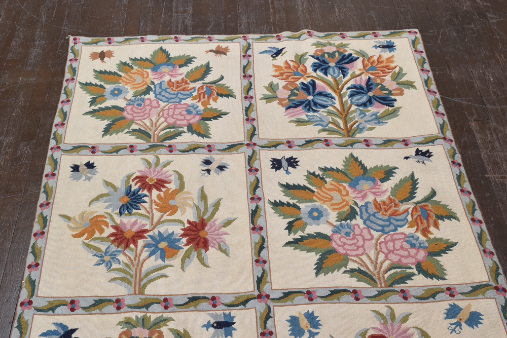 Needlepoint Floral Themed Wool Area Rug