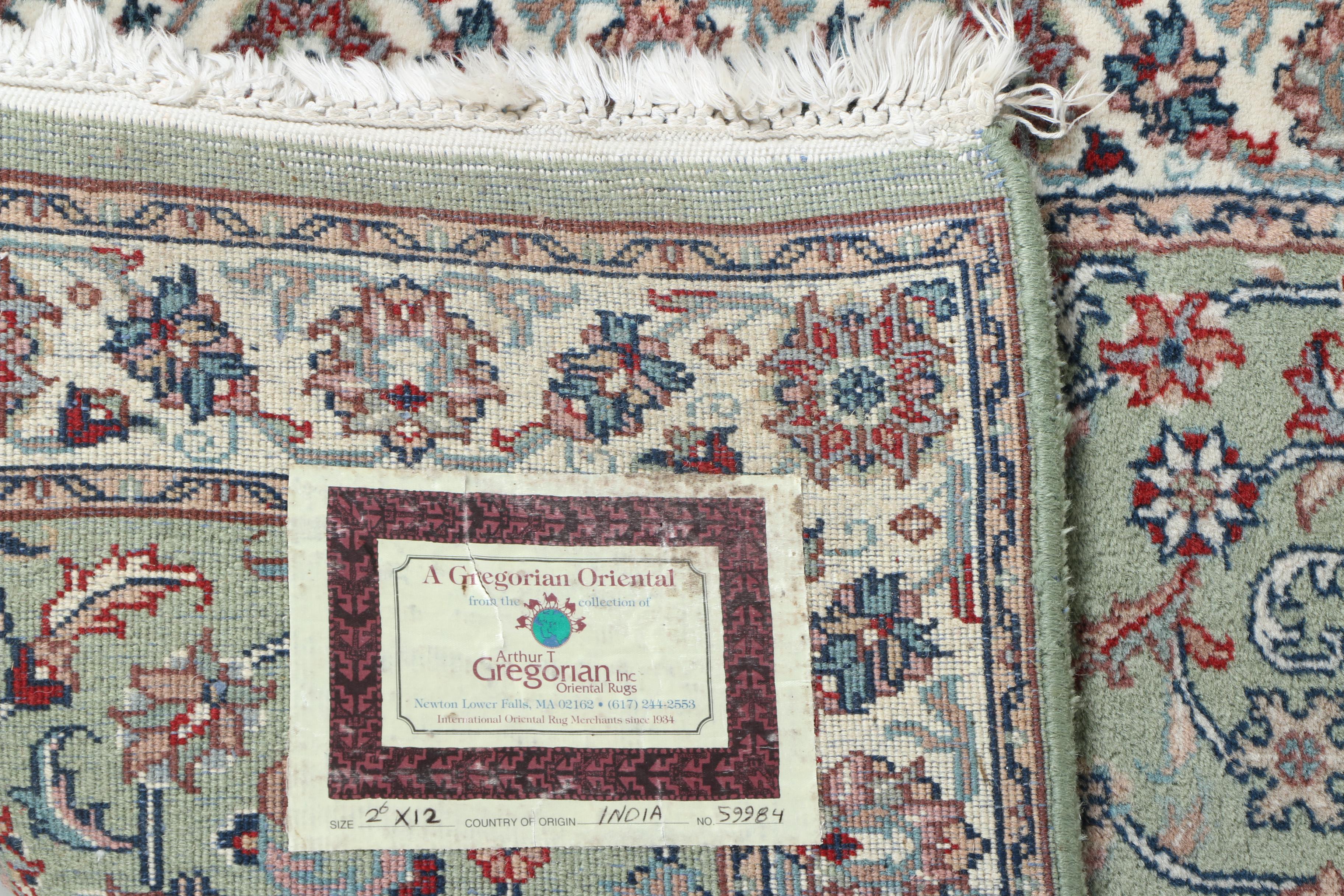 Hand-Knotted Indian Wool Carpet Runner from Arthur T. Gregorian