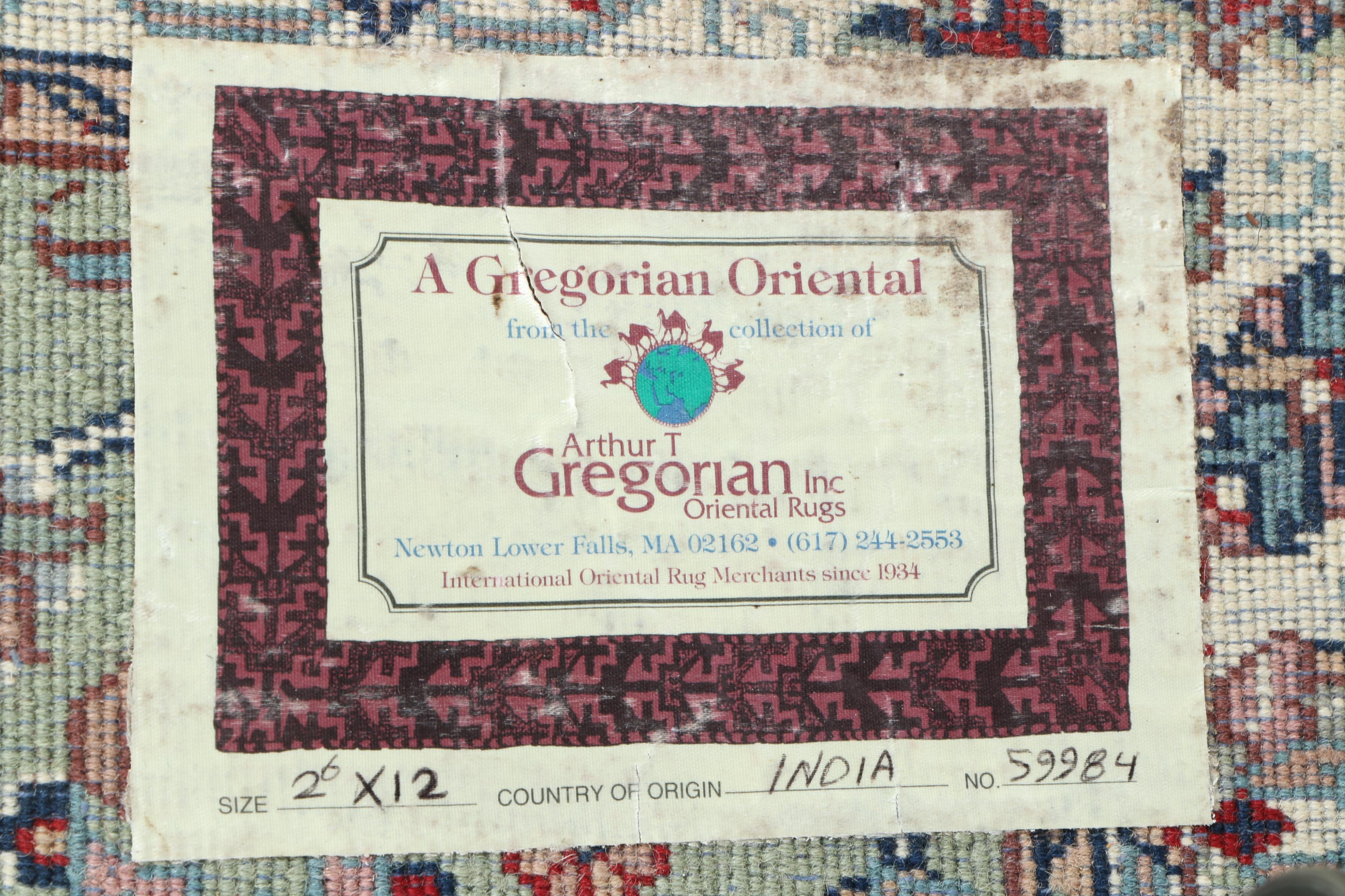 Hand-Knotted Indian Wool Carpet Runner from Arthur T. Gregorian
