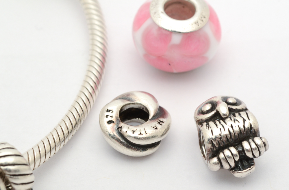 Sterling Silver Pandora Charm Bracelet with Selection of Charms