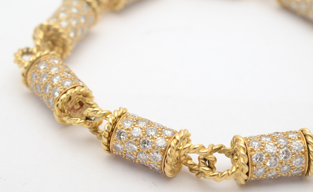18K Yellow Gold 12.96 CTW Diamond Barrel Link Bracelet