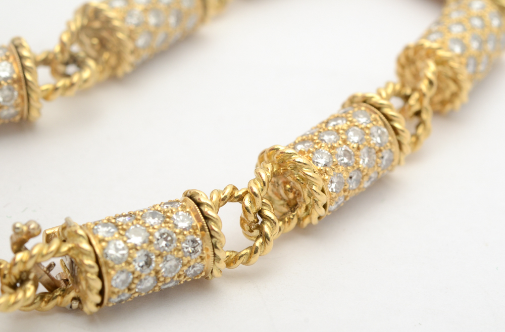 18K Yellow Gold 12.96 CTW Diamond Barrel Link Bracelet