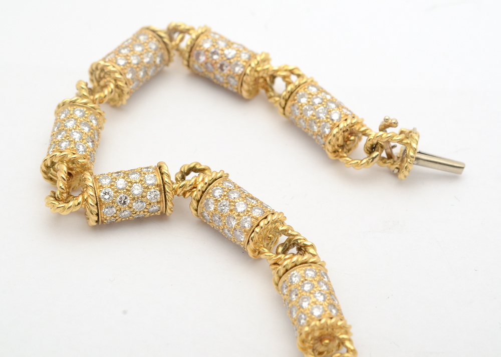 18K Yellow Gold 12.96 CTW Diamond Barrel Link Bracelet