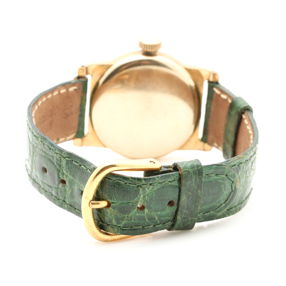 Omega 10K Rolled Gold Plate and Crocodile Leather Watch