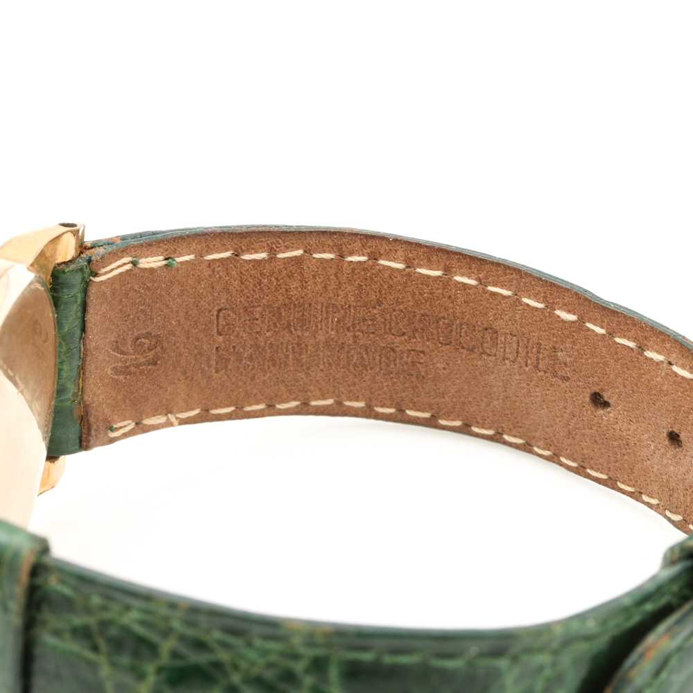 Omega 10K Rolled Gold Plate and Crocodile Leather Watch