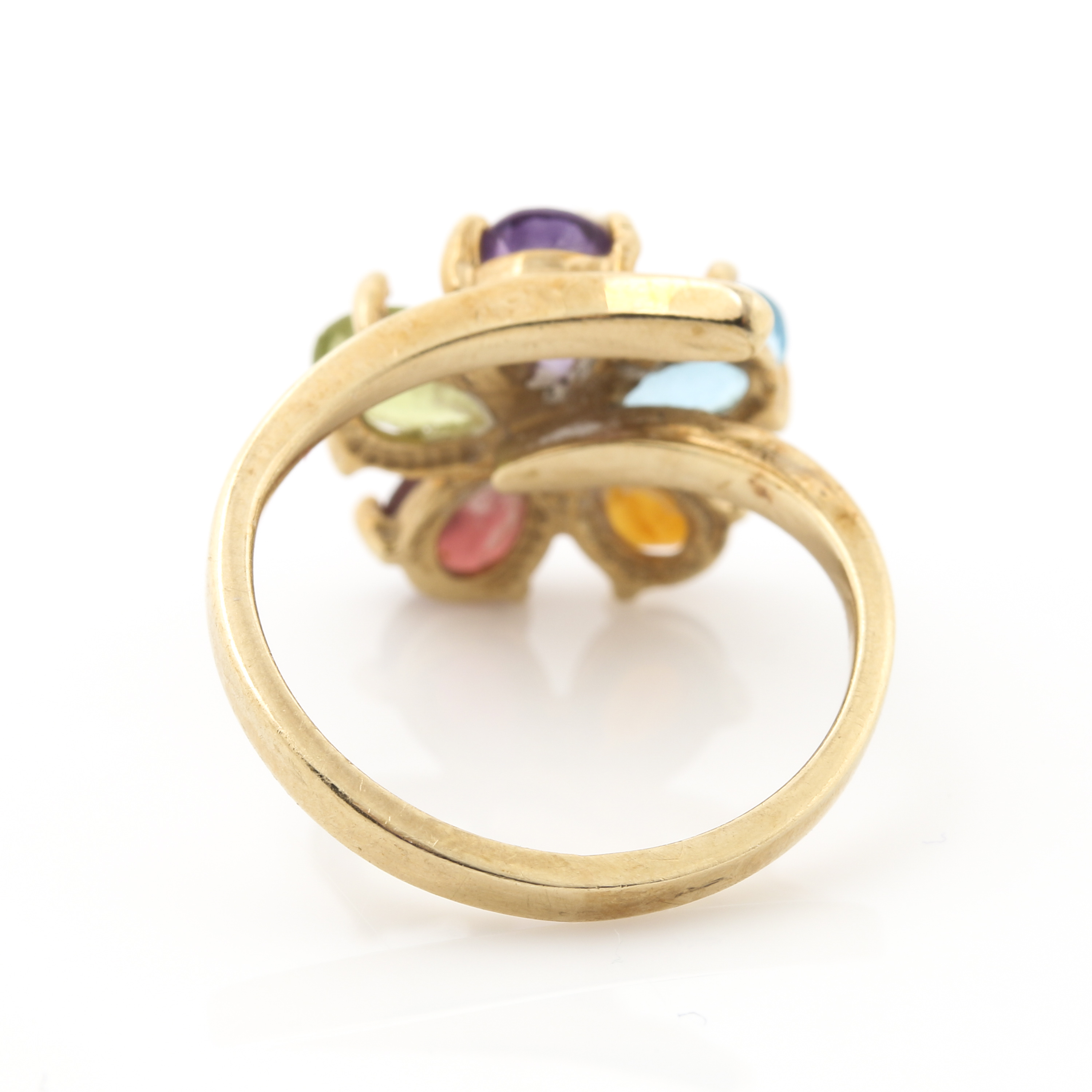 10K Yellow Gold Diamond and Gemstone Bypass Ring With White Gold Accent