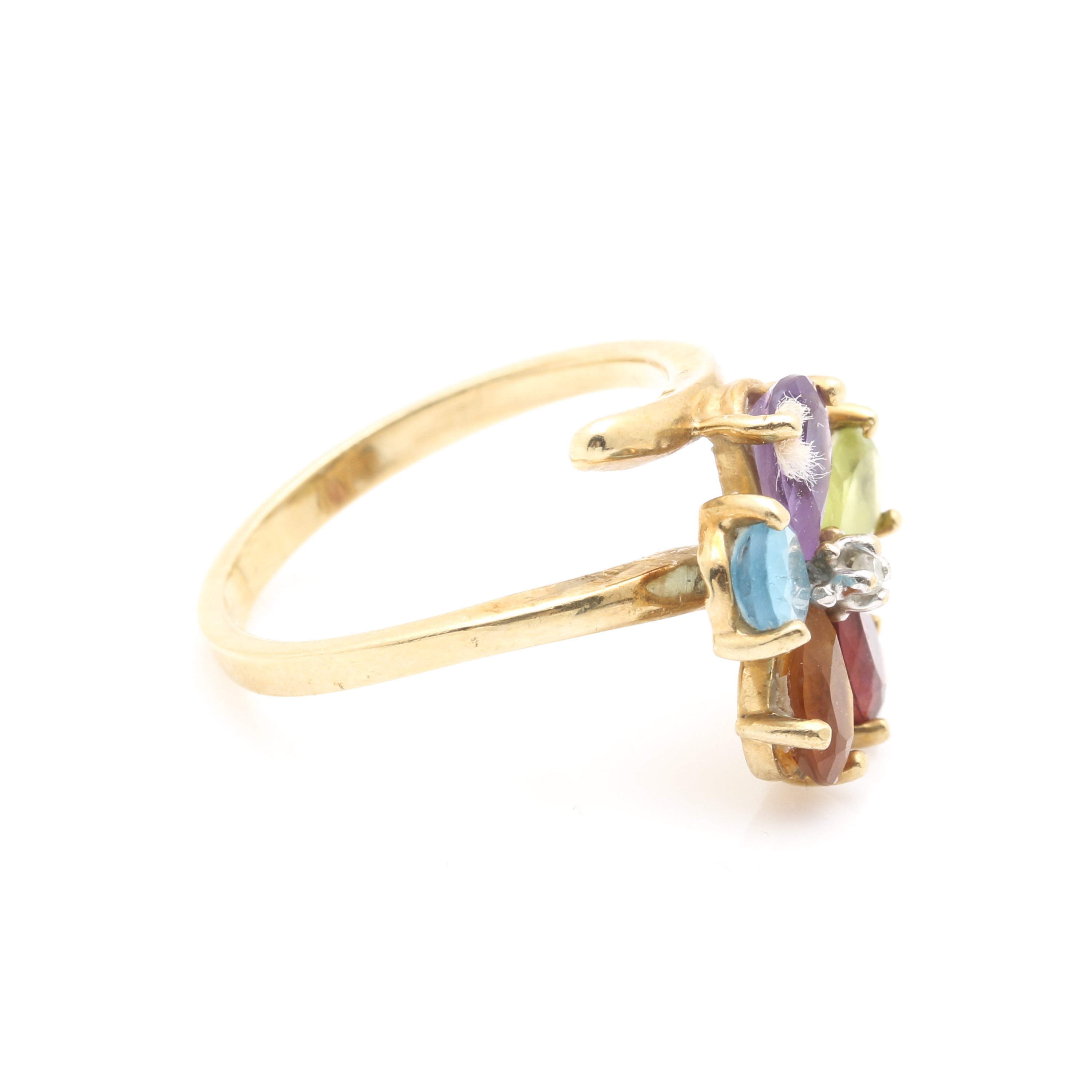 10K Yellow Gold Diamond and Gemstone Bypass Ring With White Gold Accent