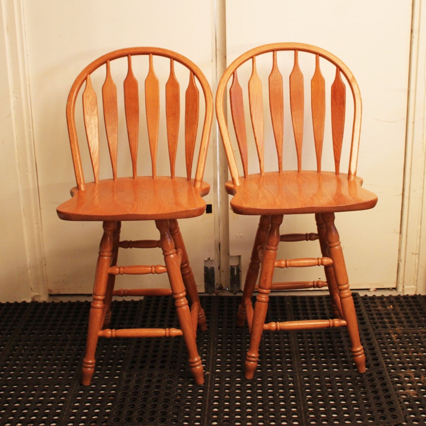 Pair of Windsor Back Wooden Stools