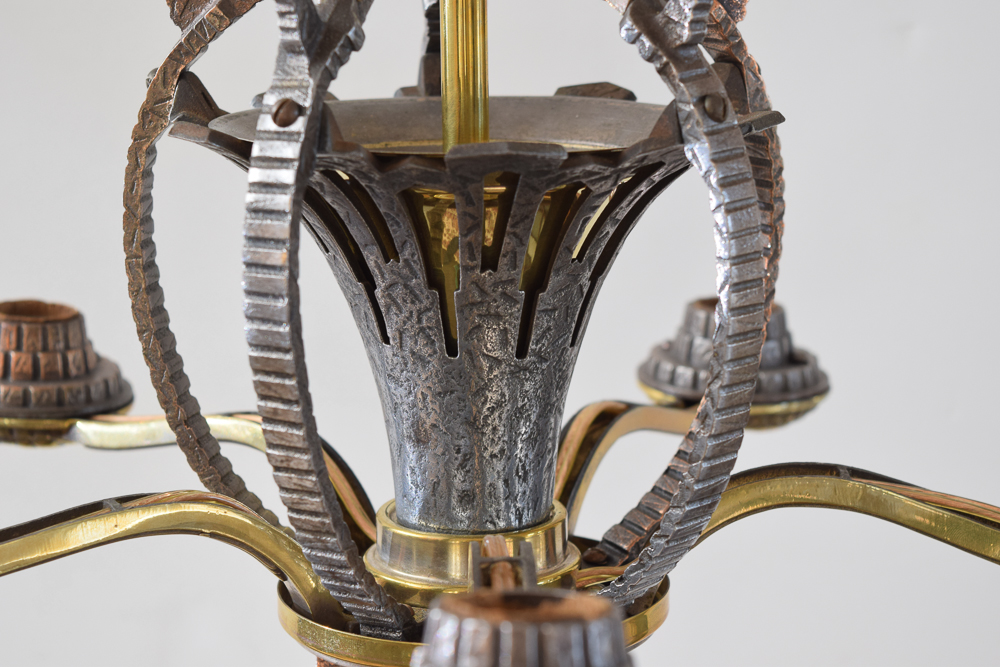 Vintage Art Deco Metal and Brass Chandelier