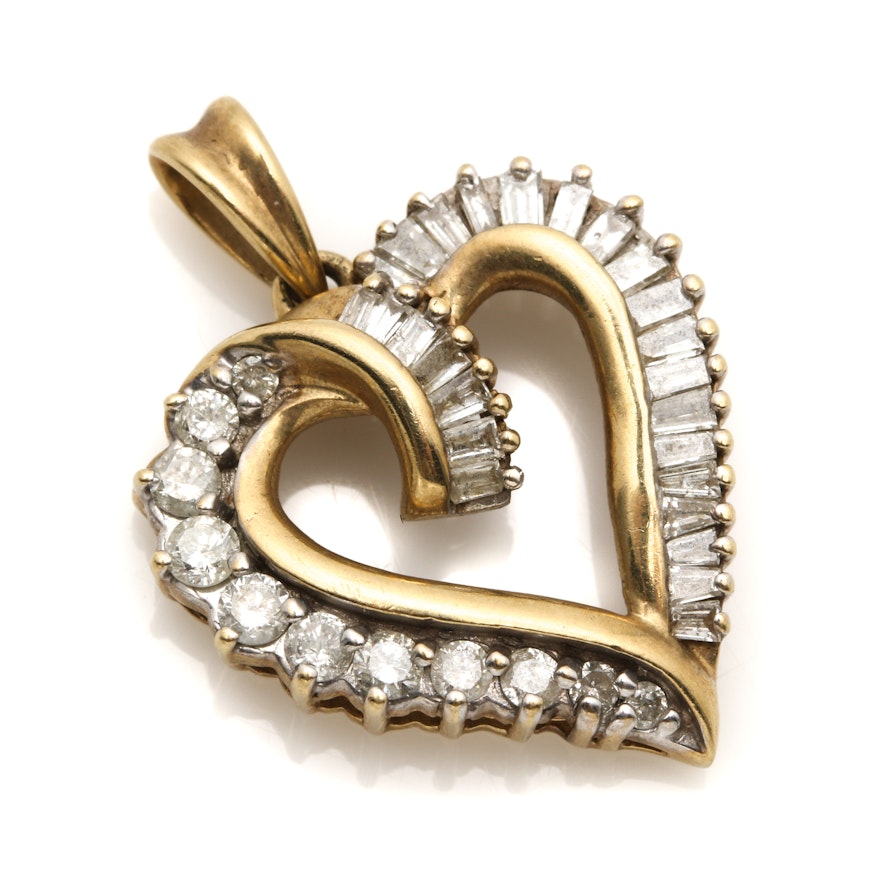 10K Yellow Gold Diamond Heart Pendant