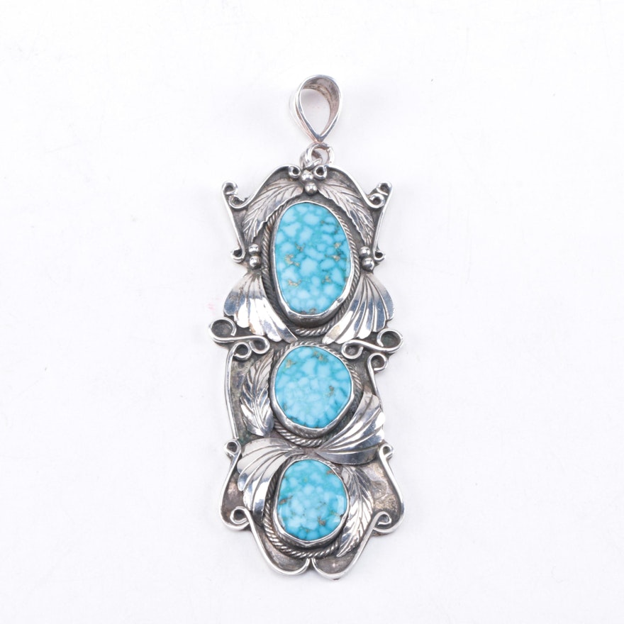 Justin Morris Navajo Diné Sterling Silver Turquoise Pendant