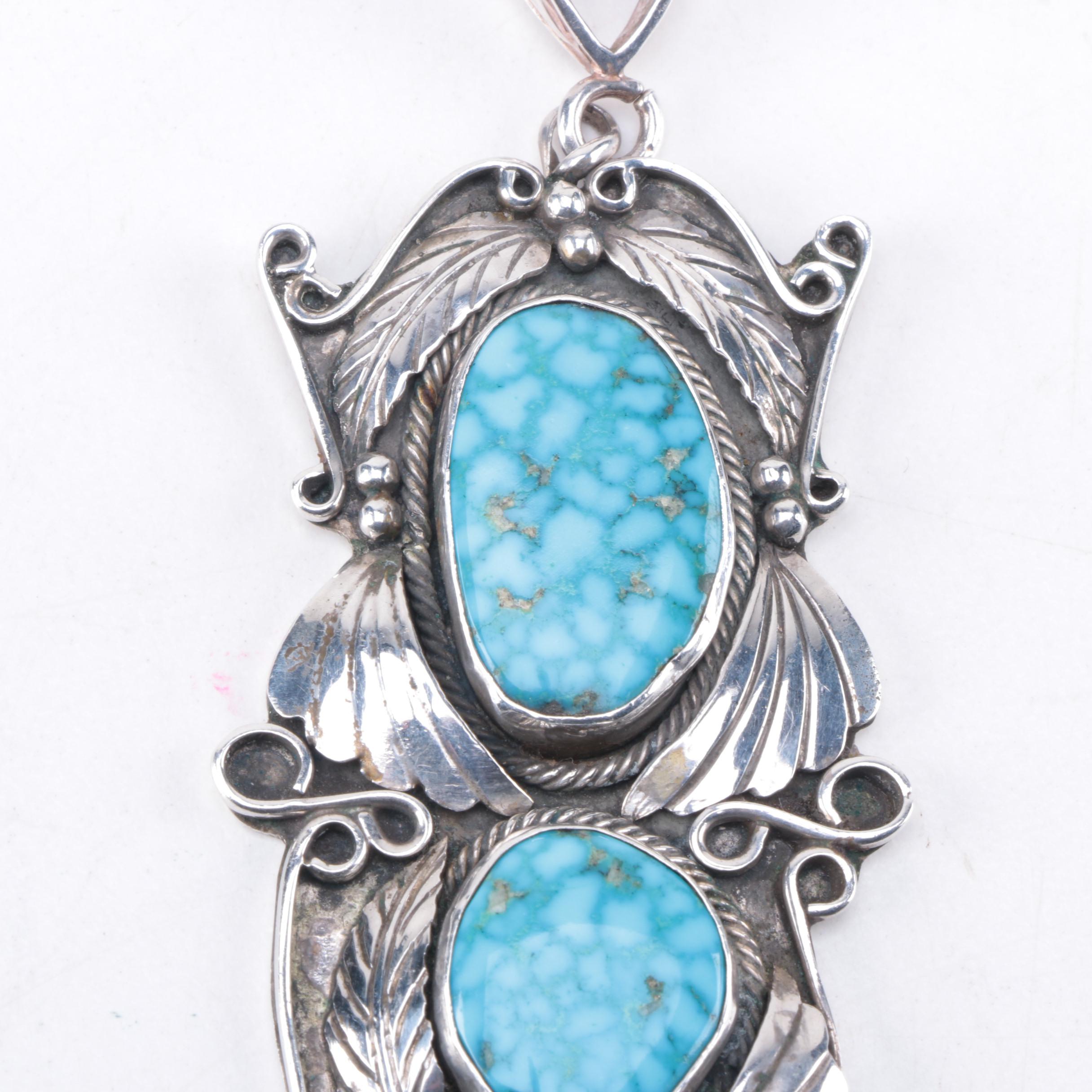 Justin Morris Navajo Diné Sterling Silver Turquoise Pendant