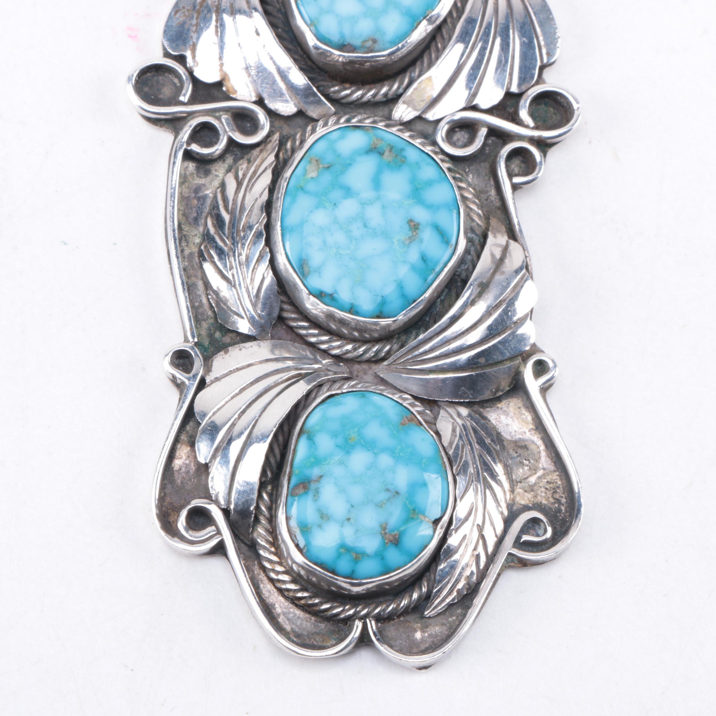 Justin Morris Navajo Diné Sterling Silver Turquoise Pendant