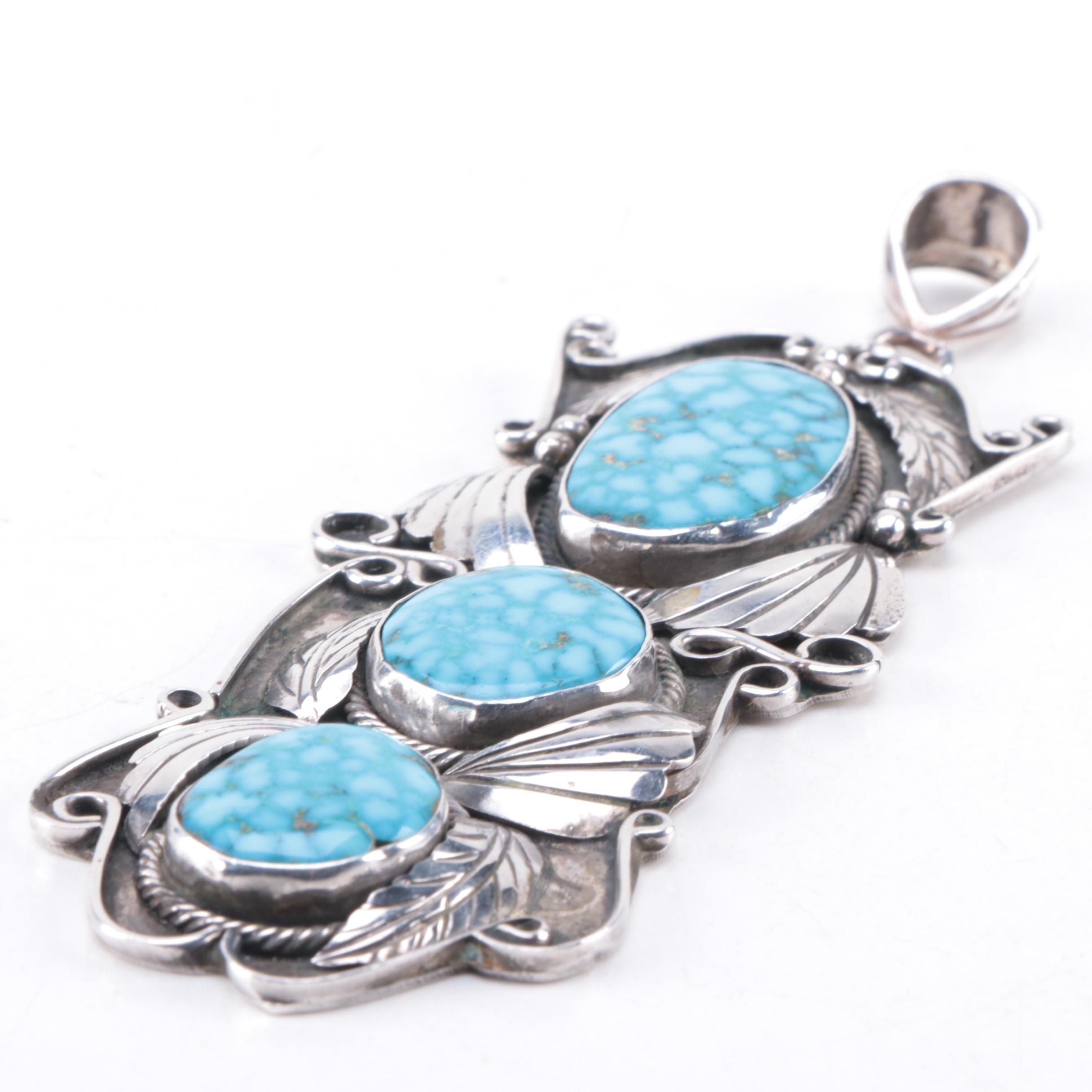 Justin Morris Navajo Diné Sterling Silver Turquoise Pendant