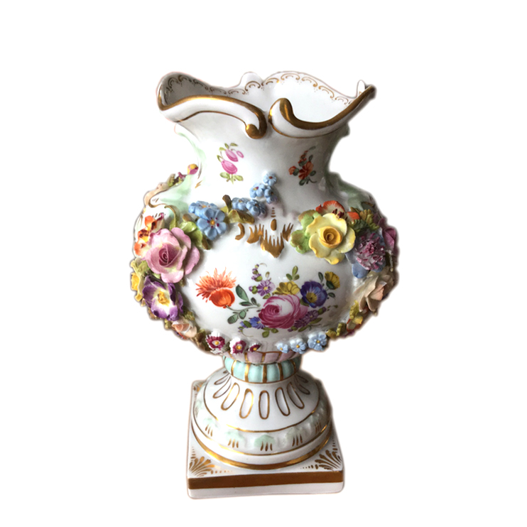 Dresden German Floral Relief Vase