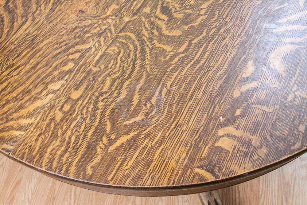 Vintage Tiger Oak Pedestal Dining Table with Leaf Inserts