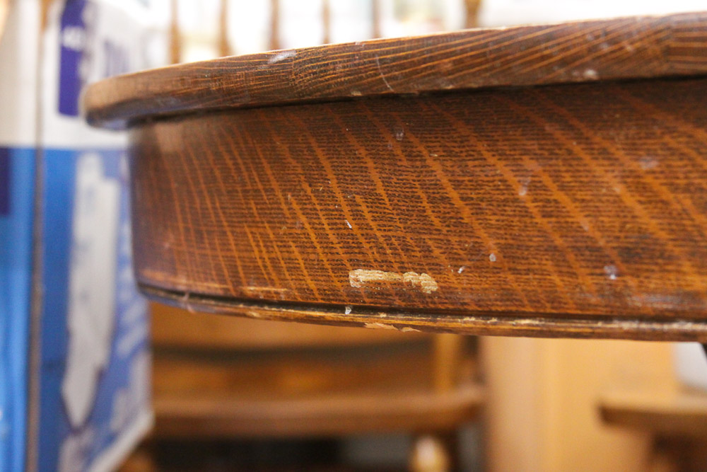 Vintage Tiger Oak Pedestal Dining Table with Leaf Inserts