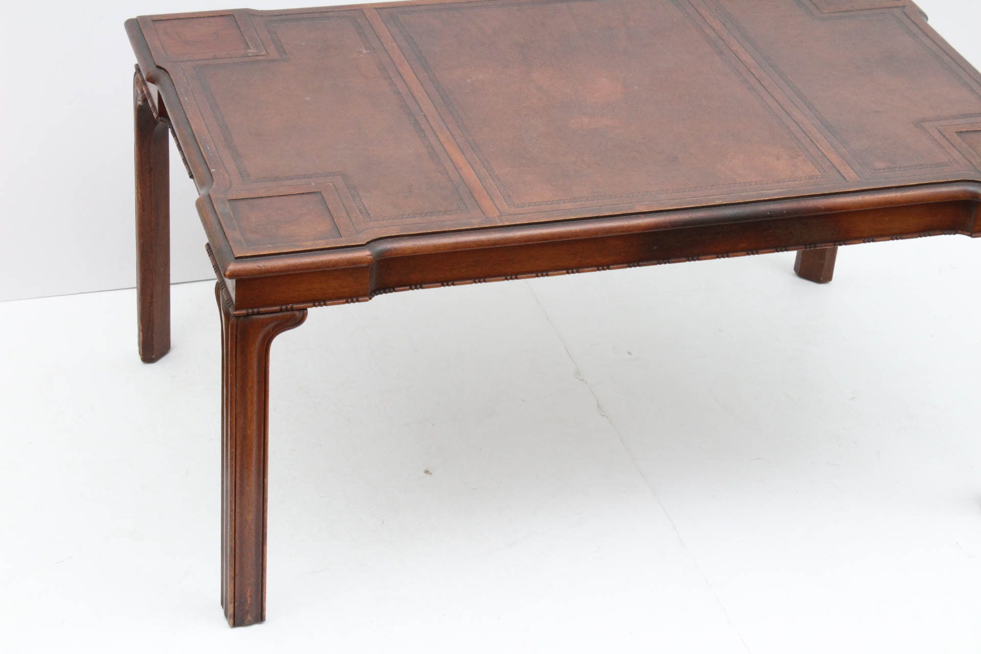 Vintage Chippendale Style Leather Top Coffee Table by Grand Rapids Furniture