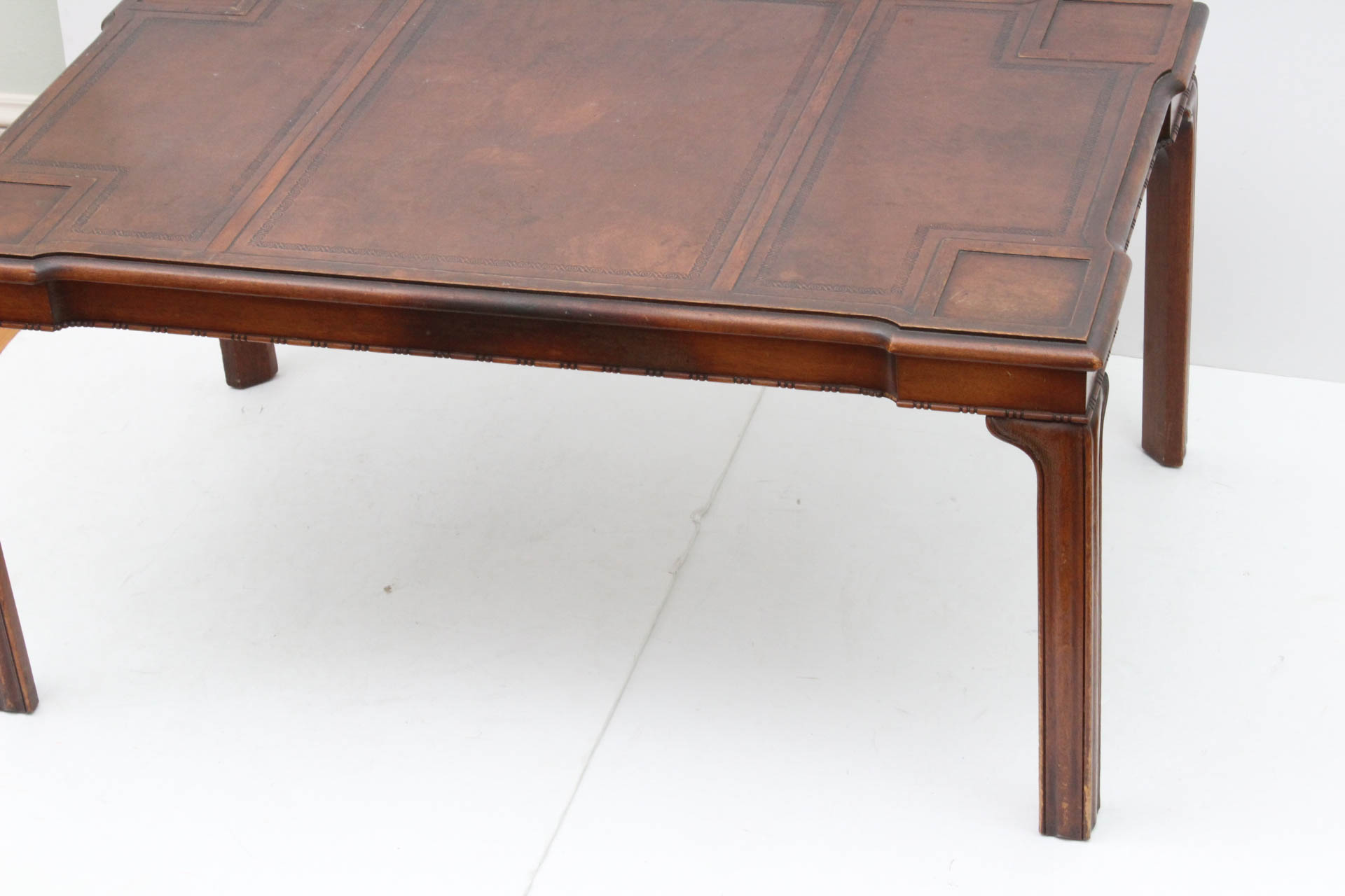 Vintage Chippendale Style Leather Top Coffee Table by Grand Rapids Furniture