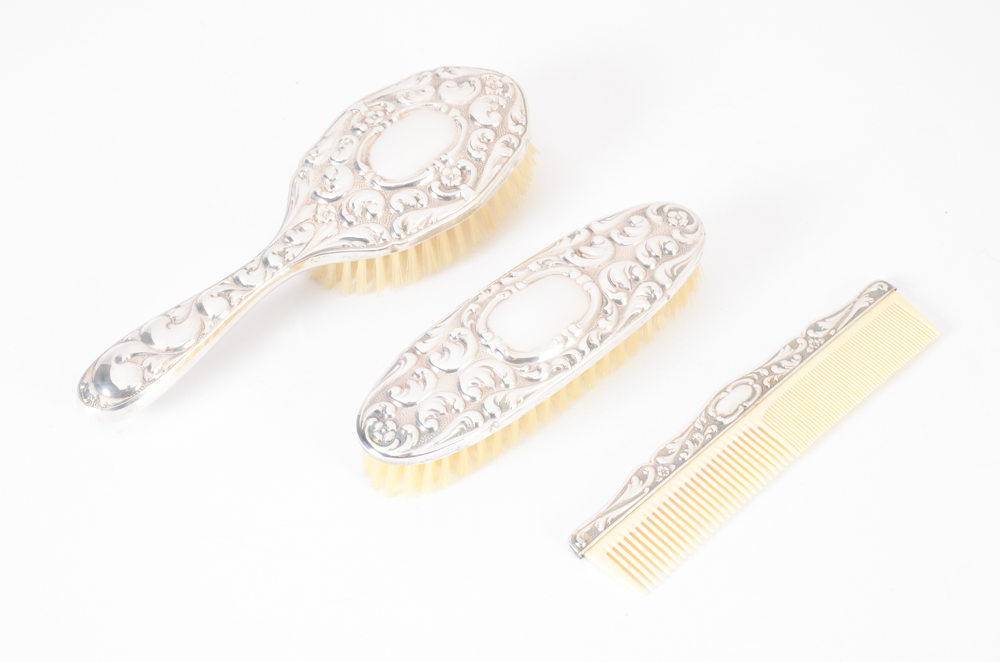 German 835 Silver Dresser Vanity Set by Gayer & Krauss