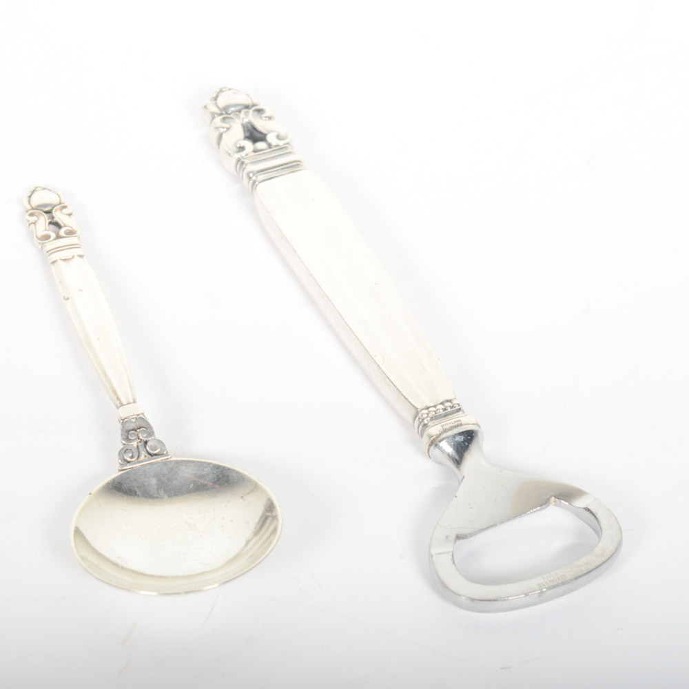 Georg Jensen "Acorn" Sterling Silver Bottle Opener and Soup Spoon