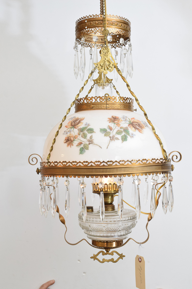 Antique Hanging Converted Oil Lamp Fixture