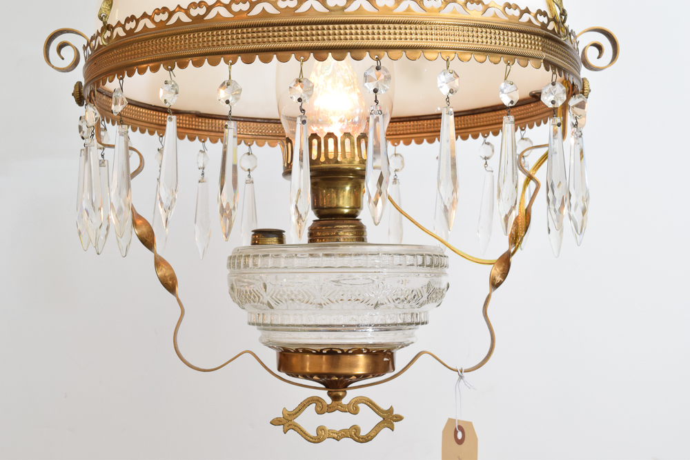 Antique Hanging Converted Oil Lamp Fixture