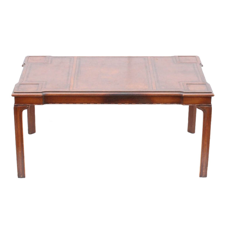 Vintage Chippendale Style Leather Top Coffee Table by Grand Rapids Furniture