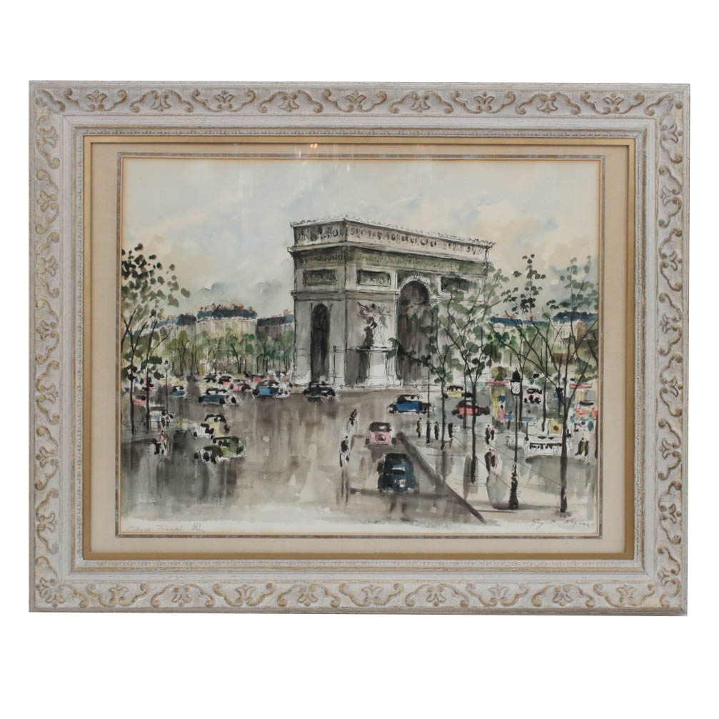 Guy de Nerac Lithograph Landscape "L'Arc de Triomphe Paris"