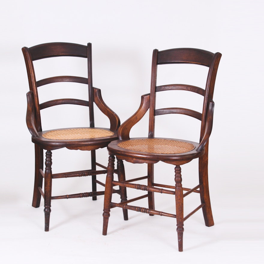 Pair of Vintage Wood and Wicker Chairs