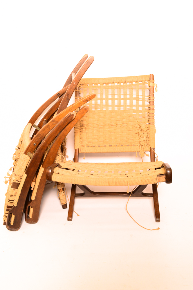 Three Danish Modern Woven Lounge Chairs