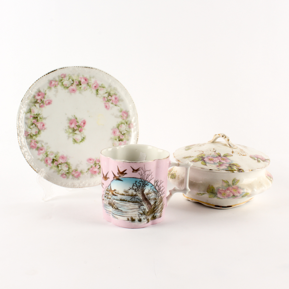 Antique East Liverpool Pottery and Mustache Cup