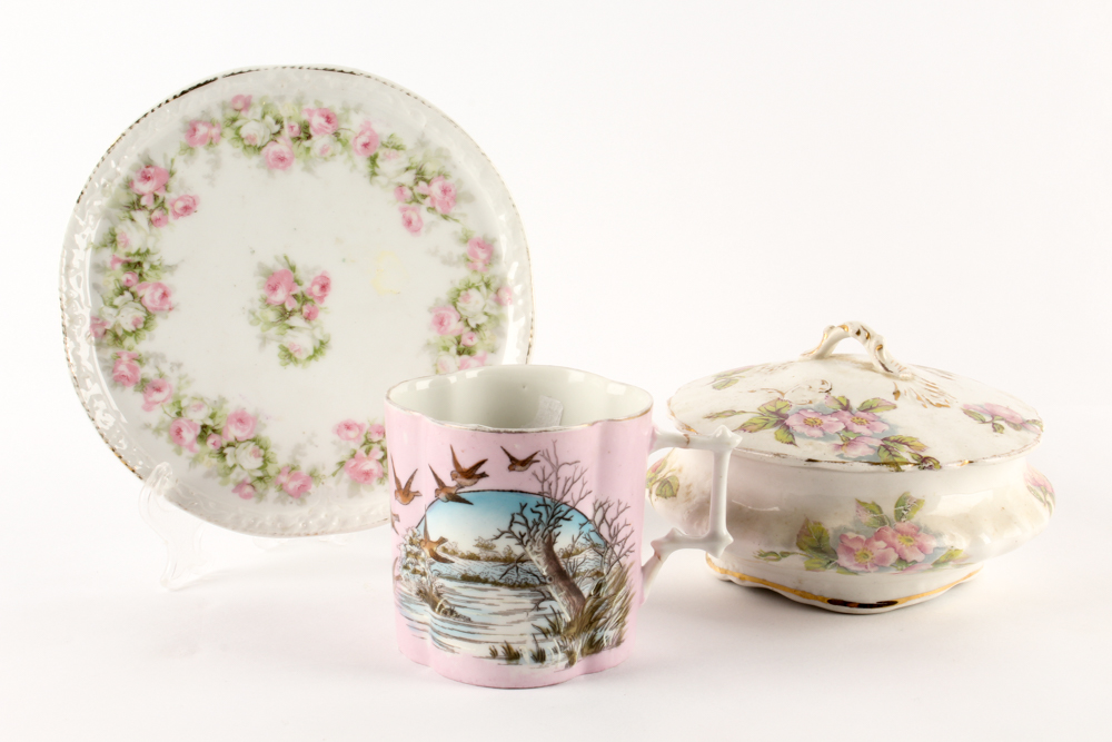 Antique East Liverpool Pottery and Mustache Cup