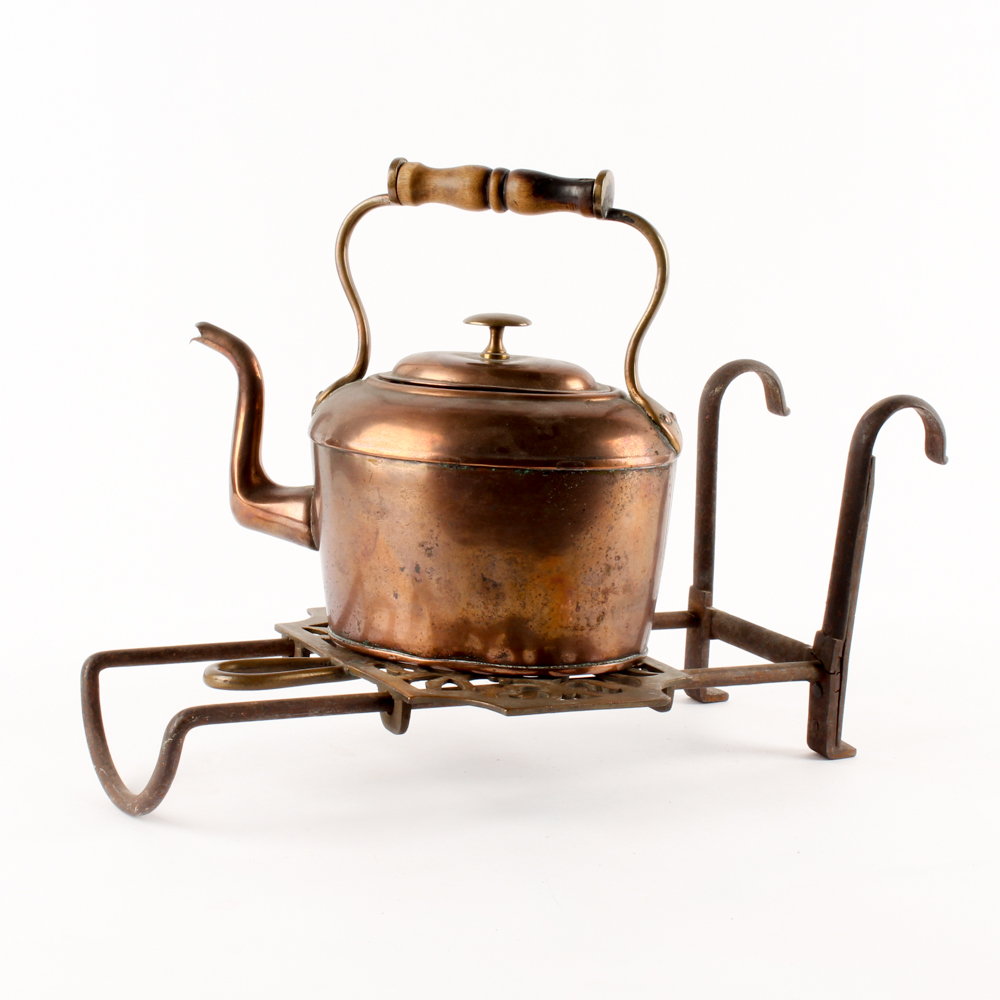 Vintage Copper Kettle and Brass Trivet