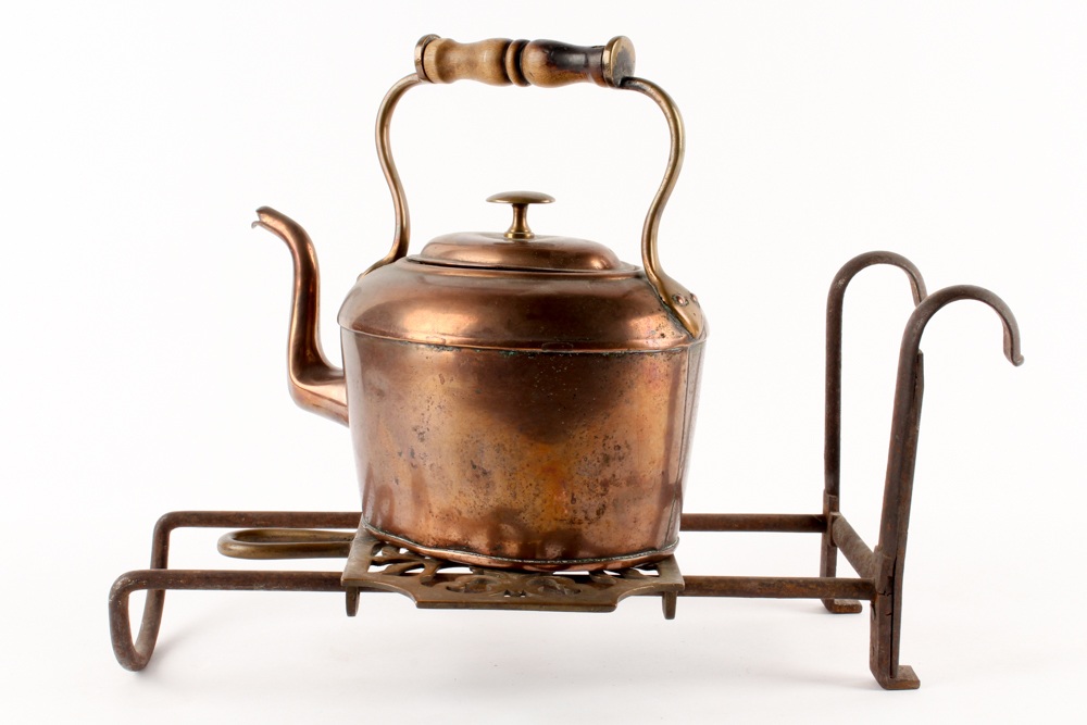 Vintage Copper Kettle and Brass Trivet