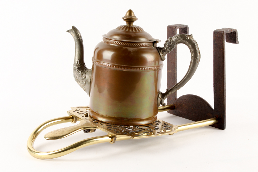 Antique Copper Teapot with Openwork Brass Trivet